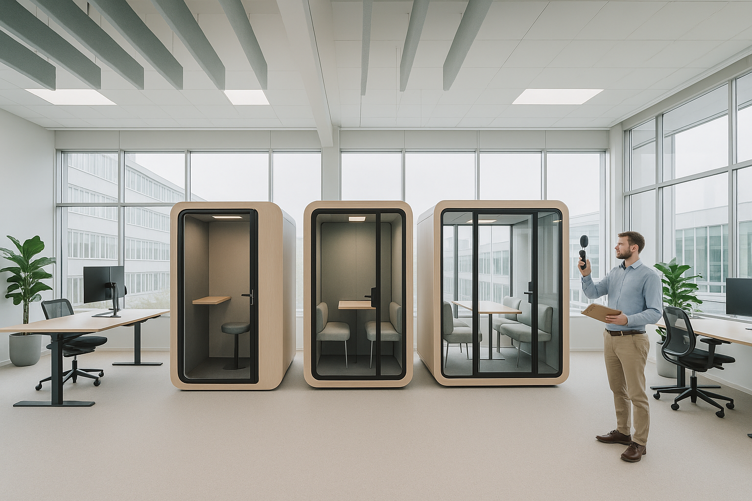 Geluidsdichte cabine in modern kantoor