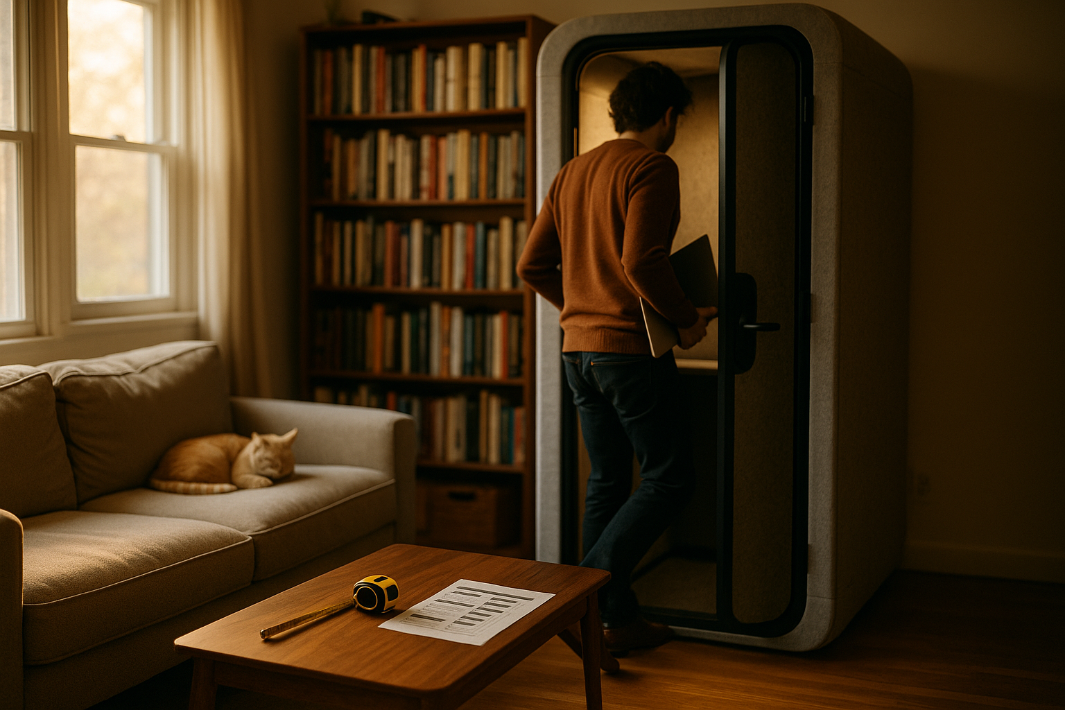 Akoestische cabine met werkplek