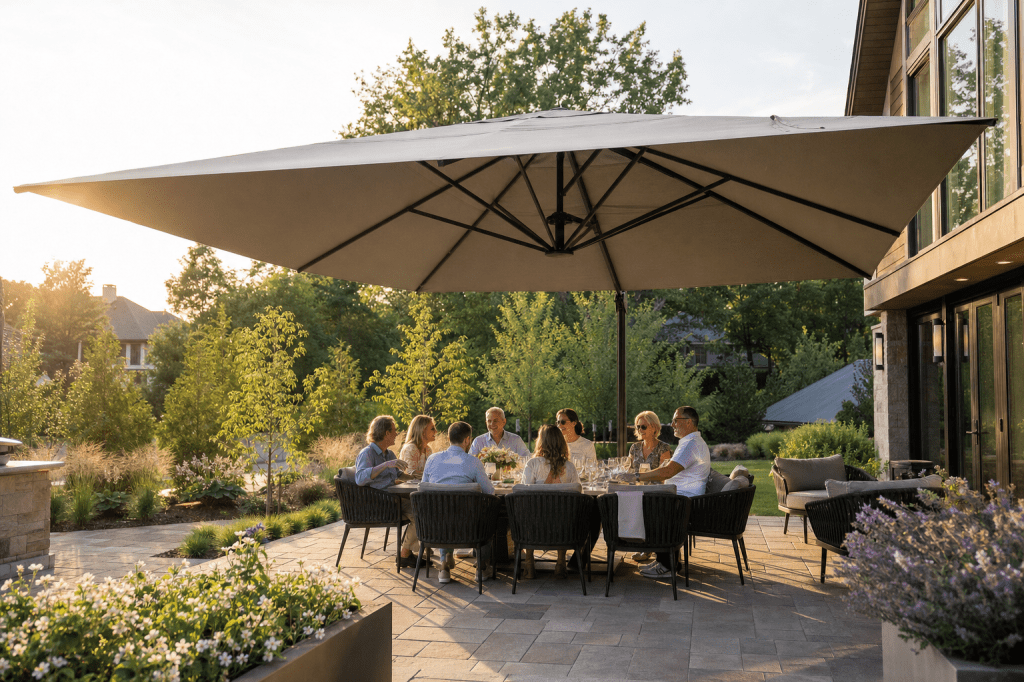 Hoeveel gasten kun je comfortabel in de schaduw plaatsen met een Parasol 5×5 en welke opstelling werkt het beste voor je&nbsp;terras?