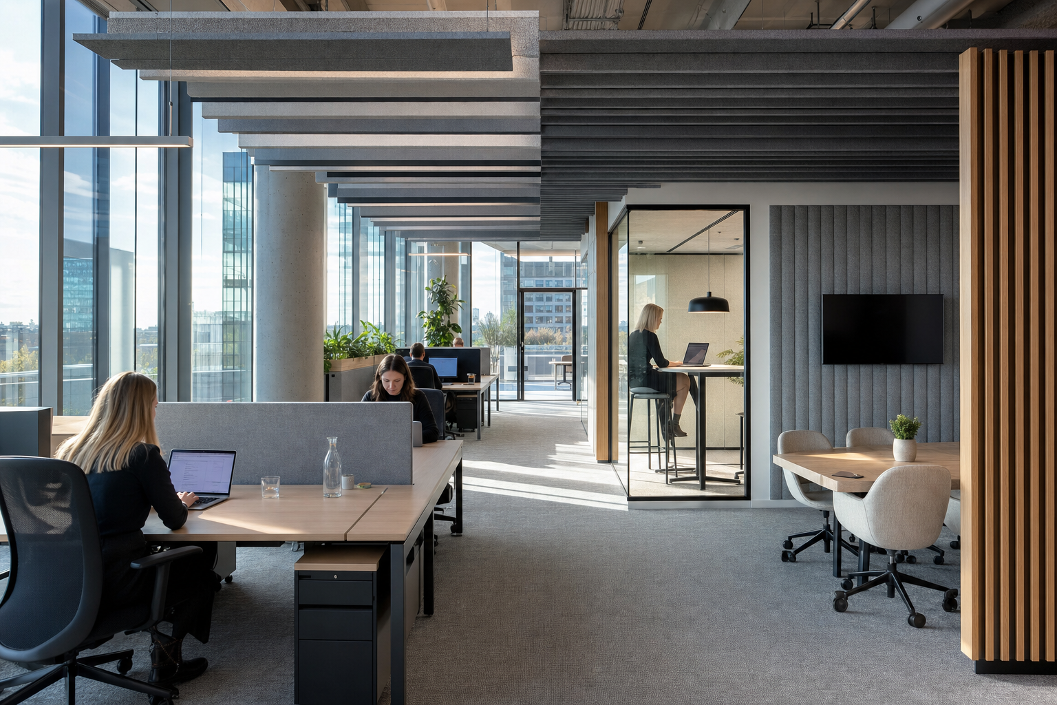 Modern office interior with acoustic solutions