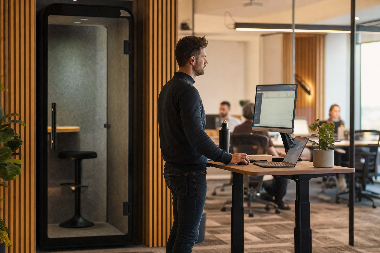 Acoustic office design with sound-dampening solutions